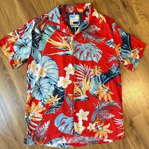 Denim & Flower Red and Blue Casual Button Down Beach Summer Shirt